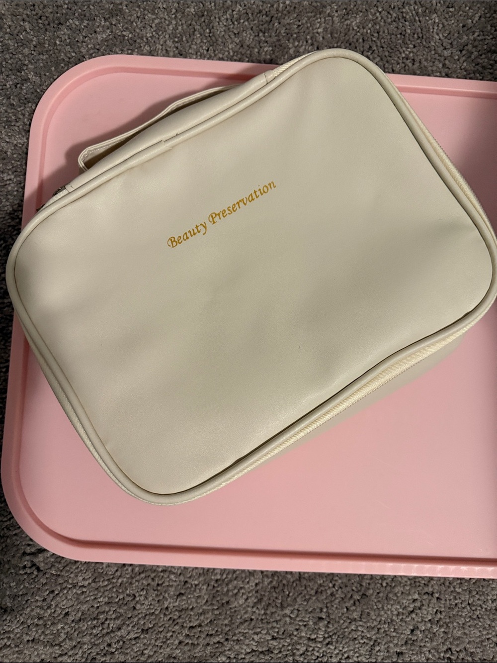 Cream Cosmetic Pouch with Top Handle